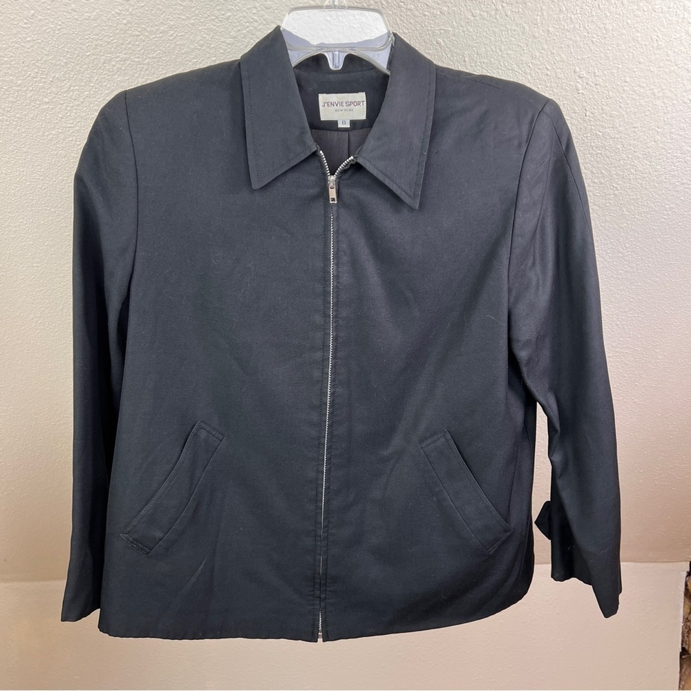 J’ENVIE SPORT NEW YORK Black Zip Lightweight Lined Linen Like Jacket. Size 8